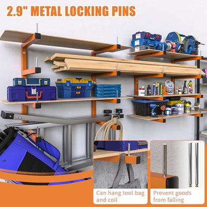 2-Pack Lumber Storage Rack, Wood Storage Racks Wall Mount, Heavy Duty Garage Wood Organizer With 4-Level System, Orange Utility Rack Organization Up 800 Lbs, Metal Lumber Shelf for Indoor and Outdoor - style: E– 2 Pack, 4-Tier