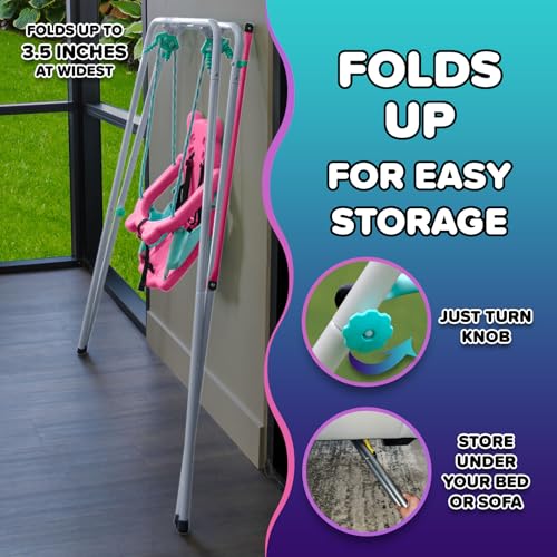 Sportspower My 1st Toddler Swing - Heavy-Duty Baby Indoor/Outdoor Swing Set with Safety Harness, Pink/Pale Green, 57" L x 56" W x 47" H - color: Pink/Pale Green