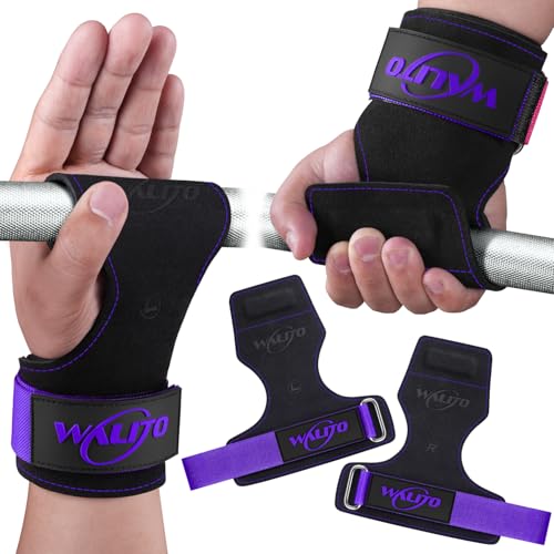 Weight Lifting Wrist Strap，Double Layer Leather Wrist Wraps with Neoprene Padding for Weightlifting & Deadlifts – Adjustable Gym Straps for Men & Women - color: Purple