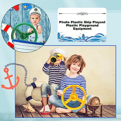 2 Pack Steering Wheel Playset Plastic Pirate Ships Wheel with Mounting Tools for Kids Playground Outdoor Gym (Green, Yellow) - color: Green, Yellow