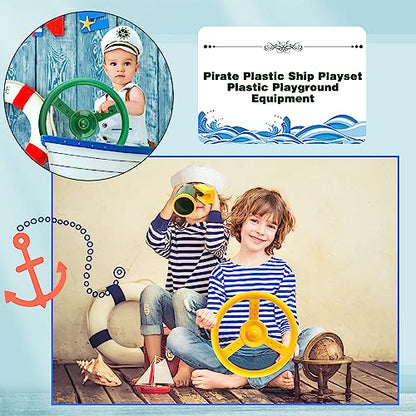 2 Pack Steering Wheel Playset Plastic Pirate Ships Wheel with Mounting Tools for Kids Playground Outdoor Gym (Green, Yellow) - color: Green, Yellow
