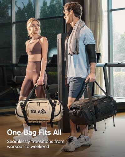 Tolaccea Gym Bag for Men & Women, 55L Large Duffle Bag Backpack for Travel Sports with Shoe Compartment, Wet Pocket & Extra Laptop Bag for 15.6'', 3-in-1 Sport Workout Duffel Carry On for Airplane