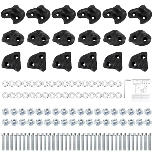 ZENFUN 18 Pc Rock Climbing Holds, Indoor & Outdoor Rocks Wall Climbing Kit, Black Rock Climb Holds Playground Play Set, Multi-Shape Climbing Rock Wall Grips with Mounting Hardware