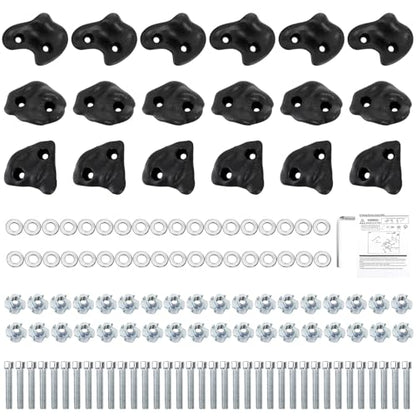 ZENFUN 18 Pc Rock Climbing Holds, Indoor & Outdoor Rocks Wall Climbing Kit, Black Rock Climb Holds Playground Play Set, Multi-Shape Climbing Rock Wall Grips with Mounting Hardware