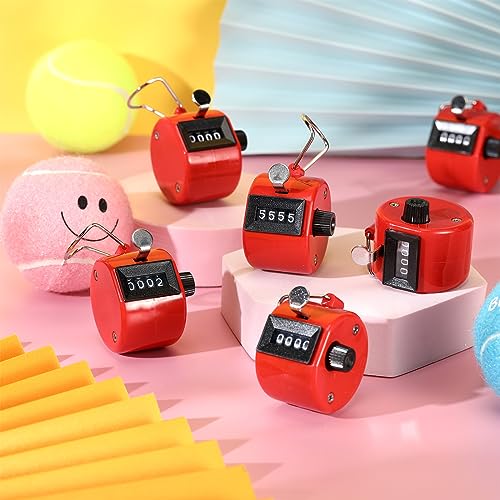 TOODOO 6 Pack Hand Tally Counter 4 Digit Mechanical Palm Clicker Plastic Hand Held Counter Clicker with Metal Finger Ring for School Golf Sports Events Office Stadium - color: Red