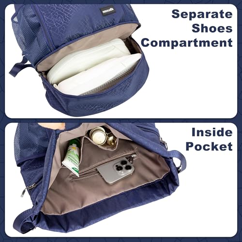 HOLYLUCK Drawstring Backpack with Shoe Compartment, Gym Bag Backpack for Men Women, Cinch Swim Beach Bag String Sports Bag for Soccer and Basketball, Blue - color: Blue