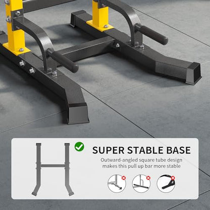 SogesPower Multi-Function Power Tower Pull Up Bar Station for Home Gym | 10-Level Adjustable Height Pull Up Bar Stand Dip Station Strength Training Workout Equipment - color: Yellow