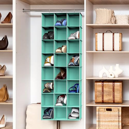 Simple Houseware 24 Section Shelves Hanging Shoes Organizer, Turquoise | 3 Metal Hooks, 8 Tier, Holds Up to 24 lbs - color: Turquoise