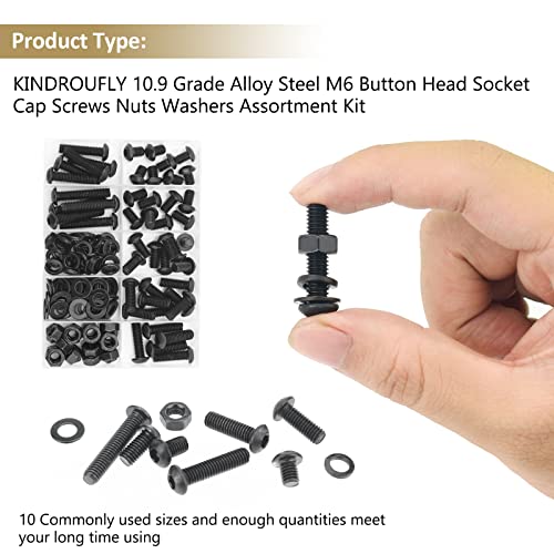 148 Pieces Black M6 x 8/10 /12/16 /20/25 /30mm Button Head Socket Cap Screws Nuts Washers Assortment Kit, 10.9 Grade Alloy Steel - size: M6, style: Button Head