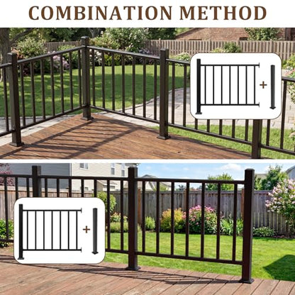 Aluminum Deck Railing Kit, Modular 36 in H. x 2 Ft W Level Railing Kit for Outdoor Steps,Heavy Duty Balustrade System for Deck, Porch, Patio & Balcony(1 Post, 1 Panel) - size: 2 Feet- Level