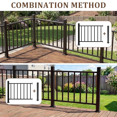 Aluminum Deck Railing Kit, Modular 36 in H. x 3 Ft W Level Railing Kit for Outdoor Steps,Heavy Duty Balustrade System for Deck, Porch, Patio & Balcony(1 Post, 1 Panel) - size: 3Feet - Level