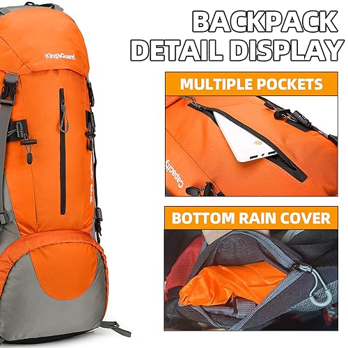 70L Camping Hiking Backpack with Rain Cover Waterproof Backpacking Backpack for Hiking Treeking Climbing Outdoor - color: Orange