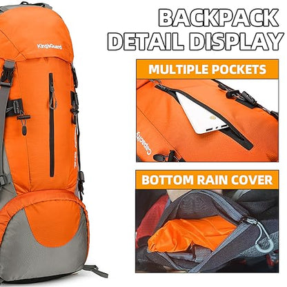 70L Camping Hiking Backpack with Rain Cover Waterproof Backpacking Backpack for Hiking Treeking Climbing Outdoor - color: Orange