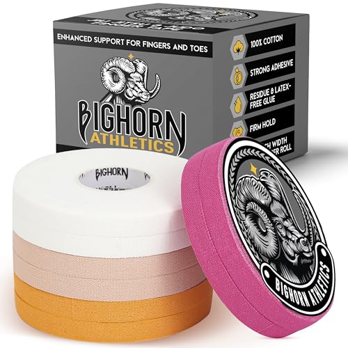 Bighorn Athletics Finger Tape, 0.3" x 45', 8 Rolls, Pink/White/Orange/Nude | Athletic Sports Tape for Jiu Jitsu, Climbing, Volleyball, Golf. Hands & Toes Support. Residue-Free, Zinc Oxide Adhesive. - color: Pink, White, Orange, Nude, size: 0.3-Inch