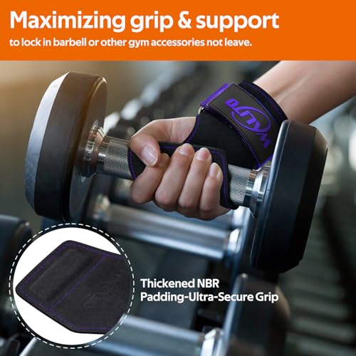 Weight Lifting Wrist Strap，Double Layer Leather Wrist Wraps with Neoprene Padding for Weightlifting & Deadlifts – Adjustable Gym Straps for Men & Women - color: Purple