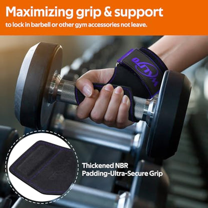Weight Lifting Wrist Strap，Double Layer Leather Wrist Wraps with Neoprene Padding for Weightlifting & Deadlifts – Adjustable Gym Straps for Men & Women - color: Purple