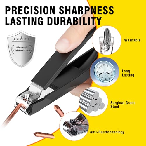 Nail Clippers for Men with Catcher, Anti Splash Self-Collecting Finger Nail Clippers Adult with Ergonomics Long Handle, Heavy Duty Large Toenail Clippers for Thick Nails for Seniors Nail Cutter - size: Long Handle