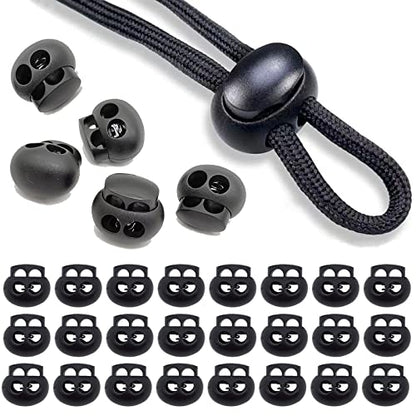Spring Cord Lock, End Stopper Fastener Slider Toggles Clip 30pcs Double Hole Spring Plastic Lock End Toggle Clip for Shock Cord, Drawstring, Elastic Cord, Shoelace Locks, Parachute Buckle