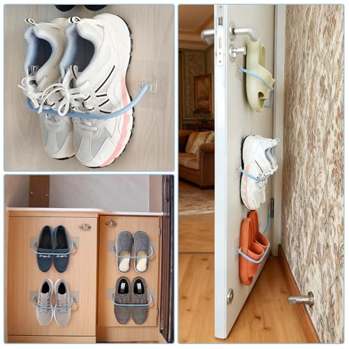 6 Pack Wall Mounted Shoe Rack with Sticky Hanging Strips, Wall Shoe Rack for RV camper, Small Space Shoes Holder for Door Shoes organizer Shelf No Drilling