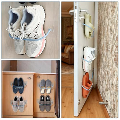 6 Pack Wall Mounted Shoe Rack with Sticky Hanging Strips, Wall Shoe Rack for RV camper, Small Space Shoes Holder for Door Shoes organizer Shelf No Drilling