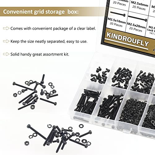 562 Pieces Black M2.5 x 4/6 /8/10 /12/16 /20mm Hex Socket Head Cap Screws Nuts Washers Assortment Kit, 12.9 Grade Alloy Steel - size: M2.5, style: Socket Head