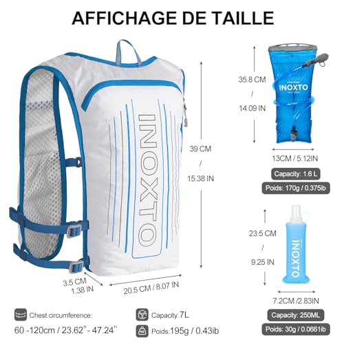 INOXTO Running Hydration Vest Backpack,Lightweight Insulated Pack with 1.5L Water Bladder Bag Daypack for Trail Hiking Running Cycling Race Marathon for Women Men - color: White Blue