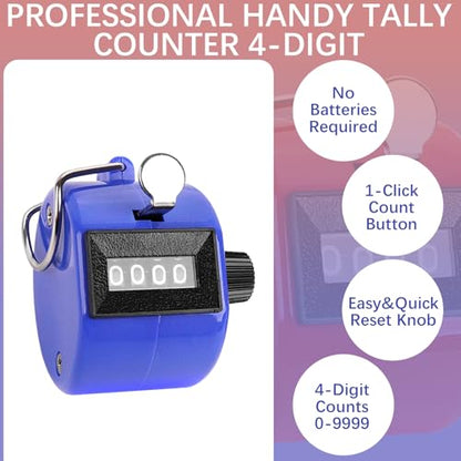 GDMINLO 2 Pack Clicker Counter, Metal 4 Digit Mechanical Hand Tally Counter | Blue & red two colors, sturdy metal build, easy to use for sports events, coaching and daily counting