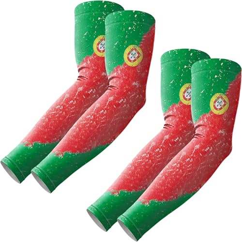ROXUN Arm Sleeves Cooling UV Sun Protection Sport Compression for Men Women | UPF50,Seamless cover arms,Tattoo-covering,Lightweight & breathable,daily wear,Outdoor work,Basketball Baseball,Mangas - color: 2 Pairs Portugal Flag