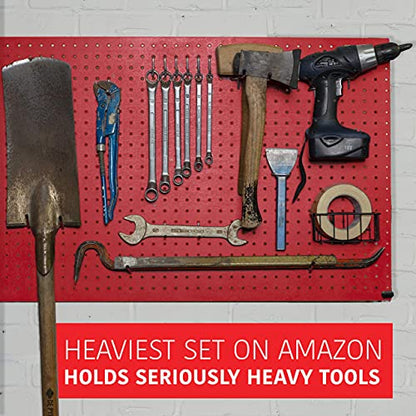 Heavy Duty Pegboard Hooks & Baskets Set, 60-Piece Pegboard Organizer | Stainless Steel ¼” Peg Board Accessories, 57 Chrome-Plated Peg Hooks & 3 Black Storage Bins for Garage, Workshop, Craft Room