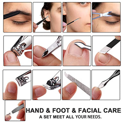 FAMILIFE Nail Kit, Professional Manicure Set Manicure Kit Nail Clipper Set, 13 in 1 Stainless Steel Pedicure Sets Clipper Tool, Men Grooming Tool with Portable Black Leather Travel Case for Him - color: Black