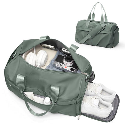 Gym Bag for Women Men with Shoe Compartment, Sport Duffel Bag, Waterproof Travel Weekender Overnight Carry on Bag for Yoga with Trolley Sleeve, Green - color: A5-Green