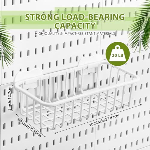 Maxdot 4 Pcs Pegboard Baskets with Hook, Compatible with IKEA Skadis Peg Board, Wall Bins and Baskets Storage Box Containers Accessories for Home Garage Office, 11 x 5 x 3 Inches (White) - color: White