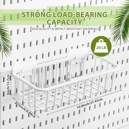 Maxdot 4 Pcs Pegboard Baskets with Hook, Compatible with IKEA Skadis Peg Board, Wall Bins and Baskets Storage Box Containers Accessories for Home Garage Office, 11 x 5 x 3 Inches (White) - color: White