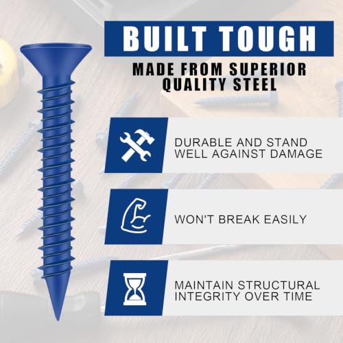 MorningRo 200 Qty 1/4" x 1-3/4" Star Head Concrete Screws Anchor with Drill Bits Blue Star Drive Bugle Head Screws for Anchor Masonry, Block, Brick, Cement, Stucco, Diamond Point, Wood Fastening - size: 1/4" X 1-3/4", style: Star Head