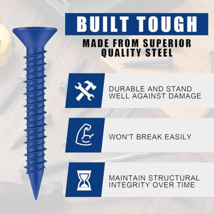 MorningRo 200 Qty 1/4" x 1-3/4" Star Head Concrete Screws Anchor with Drill Bits Blue Star Drive Bugle Head Screws for Anchor Masonry, Block, Brick, Cement, Stucco, Diamond Point, Wood Fastening - size: 1/4" X 1-3/4", style: Star Head