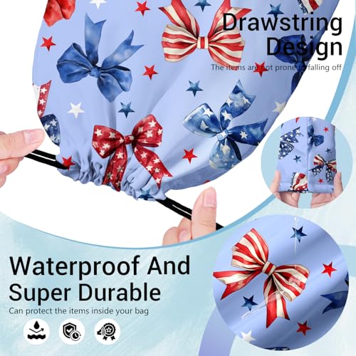 Gymnastics Grip Bag Lightweight Small Drawstring Grip Bags for Gymnasts - color: Bowknot Stars-blue