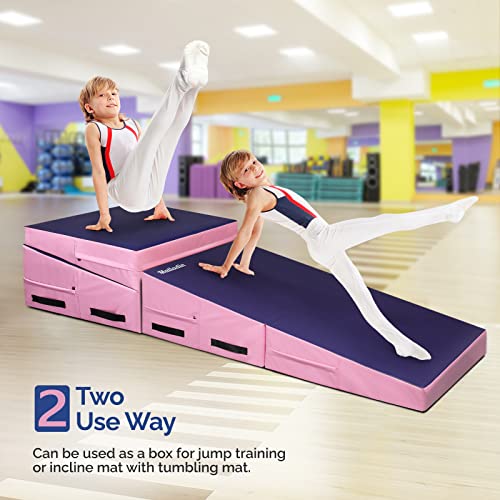 Matladin Folding Gymnastics Cheese Wedge Incline Mat, Gym Fitness Tumbling Skill Shape Mat for Kids Girls Home Training Exercise - color: Purple+Pink