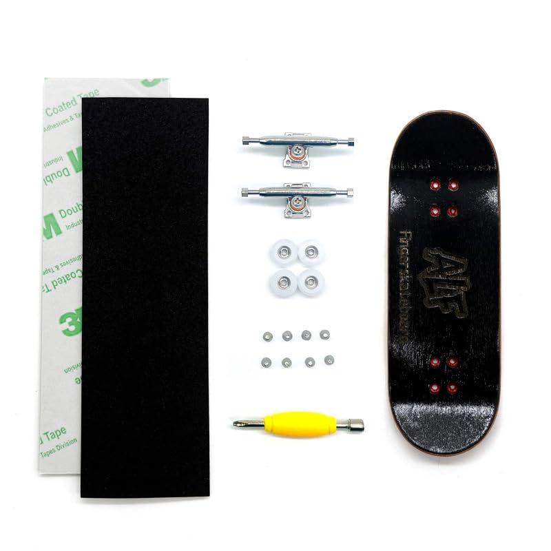 32mm Professional Fingerboard Complete Set, 7 Color Options, 5-Layer Maple Wood Deck with Metal Trucks, Bearing Wheels and Grip Tape (Black) - color: Black