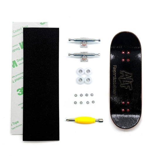 32mm Professional Fingerboard Complete Set, 7 Color Options, 5-Layer Maple Wood Deck with Metal Trucks, Bearing Wheels and Grip Tape (Black) - color: Black