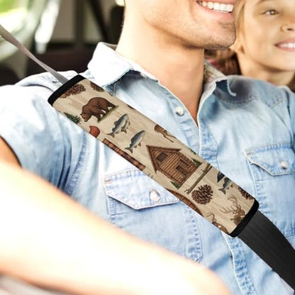 Soft Padded Car Seat Belt Pad for Elderly Support, Stroller Pushchair High Chair, 2 Pack Hunting Cabin Country Fish Deer Bear Shoulder Harness Cover Anti-Slip Pad - color: Pattern 1013