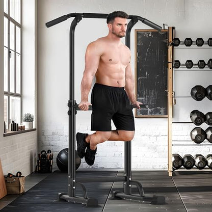 SogesHome Multi-Function Power Tower Pull Up Bar Dip Station for Home Gym | Height Adjustable PullUp Dip Stand, Full Body Strength Training Equipment, Fitness Workout for Push Ups Dips, 330LB Capacity - color: Black