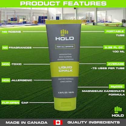 HOLD Sports Chalk Premium Grip Hybrid Bundle – Chunky Blend Dry Chalk & Citrus Scented Liquid Chalk (2-Pack) – High Friction Pure Magnesium Carbonate for Climbing, Weightlifting, Gymnastics & Powerlif