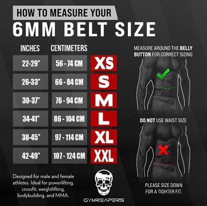 Gymreapers Weightlifting Belt 6MM Genuine Leather - Double Prong Power Belt Heavy Duty 4-Inch Wide - Strong, Stabilizing Back Support For Deadlifts, Squats Powerlifting - size: 2X-Large