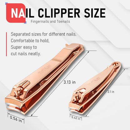 firiKer Nail Clipper Set, Sturdy Stainless Steel Fingernails & Toenails Clippers & Nail File, Sharp Effortless Fingernail Toenail Trimmer, Portable Nail Cutter for Women Men（Rose Gold） - color: Rose Gold