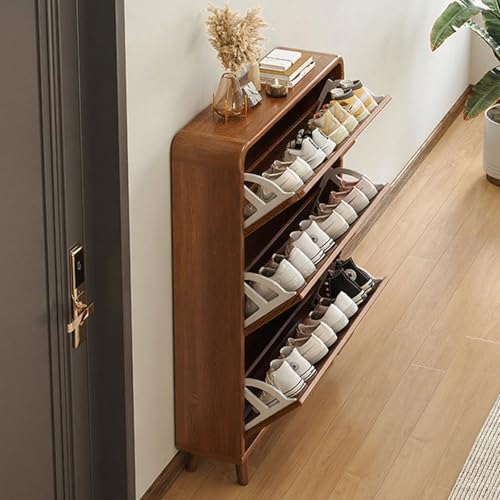 Narrow Shoe Cabinet, Wood Shoe Cabinet Storage for Entryway, Slim Hallway Hidden Shoe Rack Cabinet with Anti-tip for Bedroom, Living Room, Foyer(Wood Color+White,Small) Wood Color Medium - color: Wood Color, size: Medium