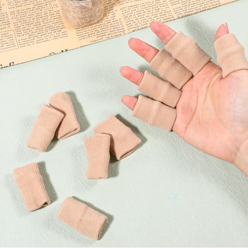TIESOME 20 Pcs Finger Sleeves for Arthritis, Skin Tone | Elastic Finger Compression Sleeves Thumb Splint Support, Breathable Pain Relief Protector for Tendon, Joint and Arthritis