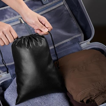 PALTERWEAR Tech-Weave PU-Coated Drawstring Bags (Set of 5) Water-Resistant, Directional-Stretch Travel Organizers for Gym, Toiletries, Tech Gear, Tablet - Durable, Wipe-Clean (Black 3D, 9 x 12 In) - size: 9 x 12 Inch