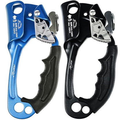 UIAA & CE Certified Rope Ascender Aluminum Alloy Rock Climbing Gear Strong Rigging Rappelling Equipment for Rock Tree Climbing Arborist Rescue Mountaineering Caving - color: Right Hand Black 1 + Blue 1