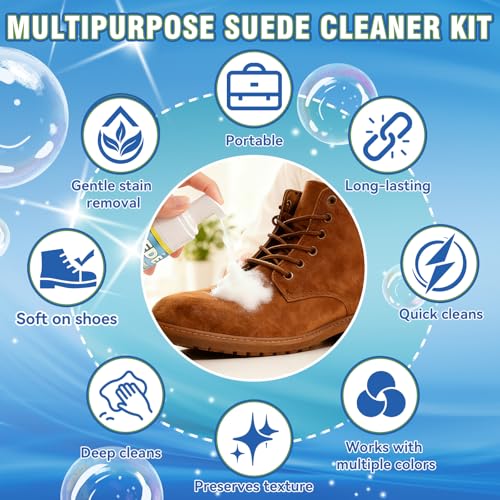 Suede Shoe Cleaner Kit, 6.76 Oz Nubuck & Suede Shoe Cleaning Kit, Sneaker Cleaner with Brush and Towel, Suede Cleaner for Shoes, Leather, Nubuck, Leather, Knit, Canvas