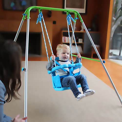 Sportspower My 1st Toddler Swing - Heavy-Duty Baby Indoor/Outdoor Swing Set with Safety Harness, Blue, 57"L x 56"W x 47"H - color: Blue